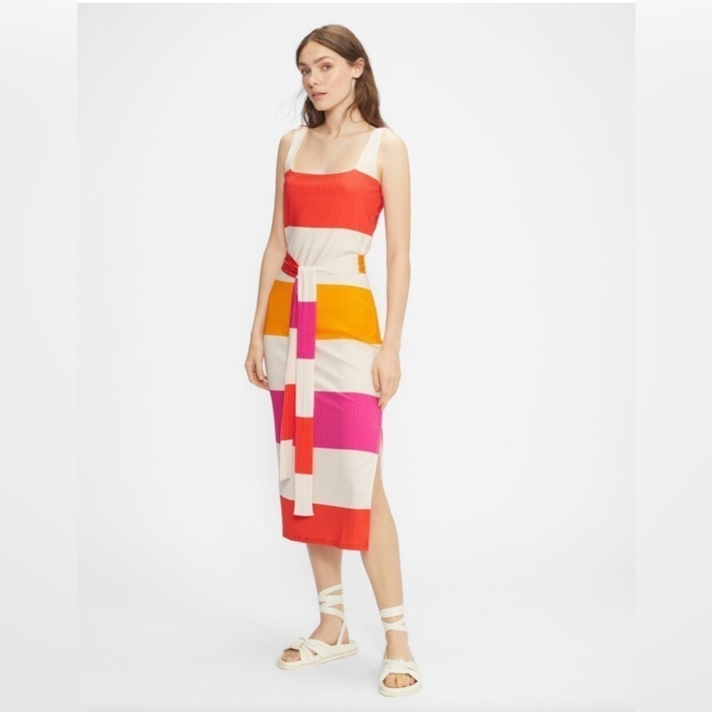 Ted Baker Multicolor Block Stripe Midi Dress - Red, Pink, Yellow, Cream